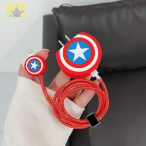 18-20W Apple iPhone Power Adapter and Type C, Protective 3D Cartoon Character Silicone Case Cover, 360 Degree Full Protection (Captain America)