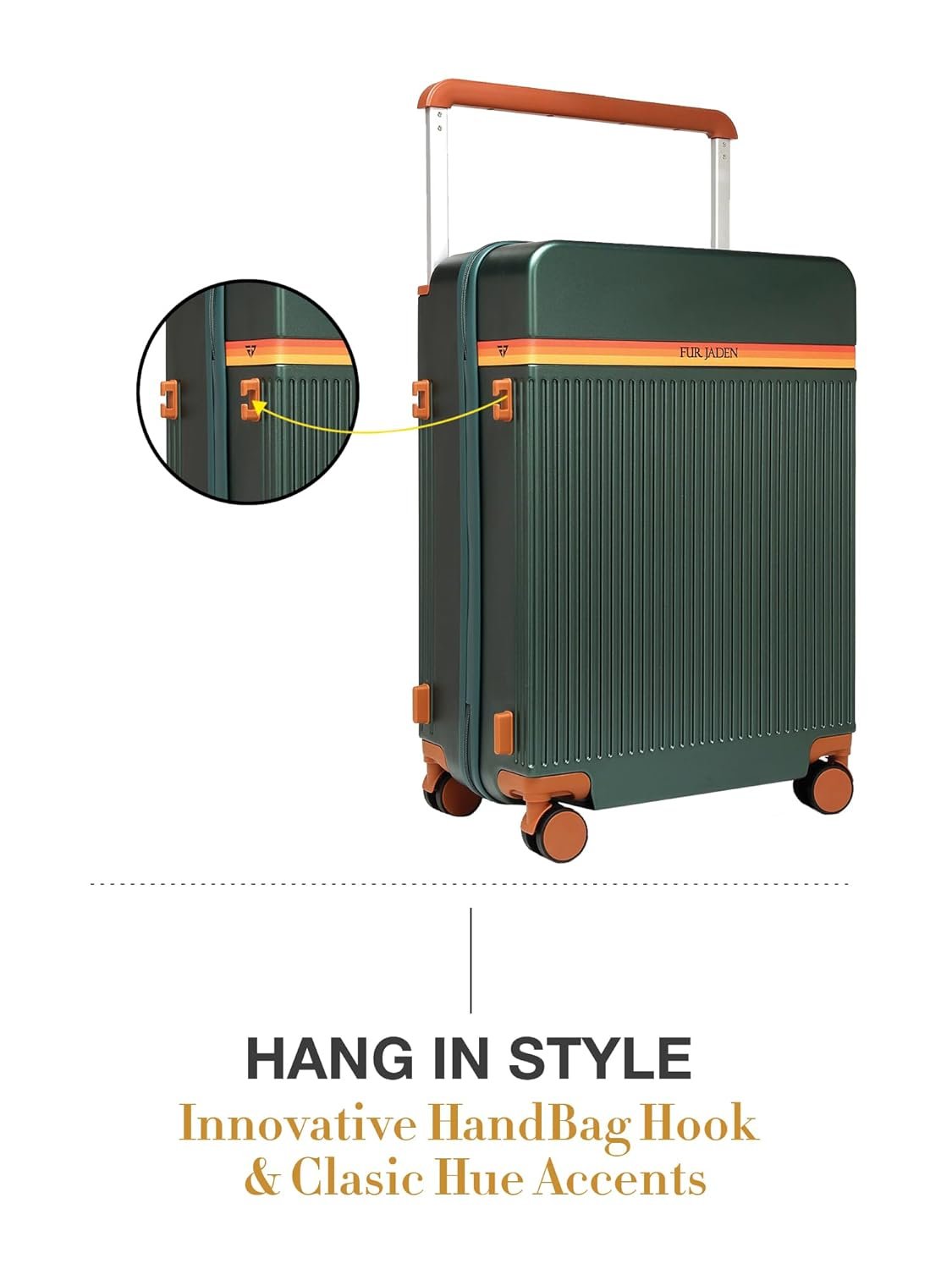 71NQuBexQiL. SL1500 FUR JADEN The Aviator 55cm German Polycarbonate Travel Luggage Cabin Suitcase with 8 StealthTech Silent Shock Absorbing Wheels, TSA Lock & Aerospace Grade Wide Trolley (Forest Green, Cabin 20)