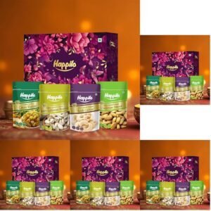 Happilo Premium Diwali Gift Pack with 10 Inclusions | Evil Eye Thread, Roli Chawal, Designer Plate, Mithai Candle, Pista, Almonds, Cashew, Raisins, Snack & Card, Dry Fruit ZEFA Gift Box (Pack of 5)