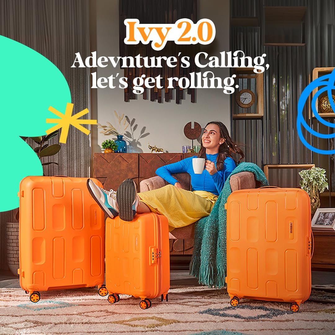 71Ro82rwIvL. SL1080 American Tourister Medium Ivy 2.0-8 Wheel, 68 CM Hard PP Check-in Suitcase for Travel/Trolley Bag for Travel/Travel Bag with Combination Lock & Smooth Sliding Double Wheel – Tan Orange