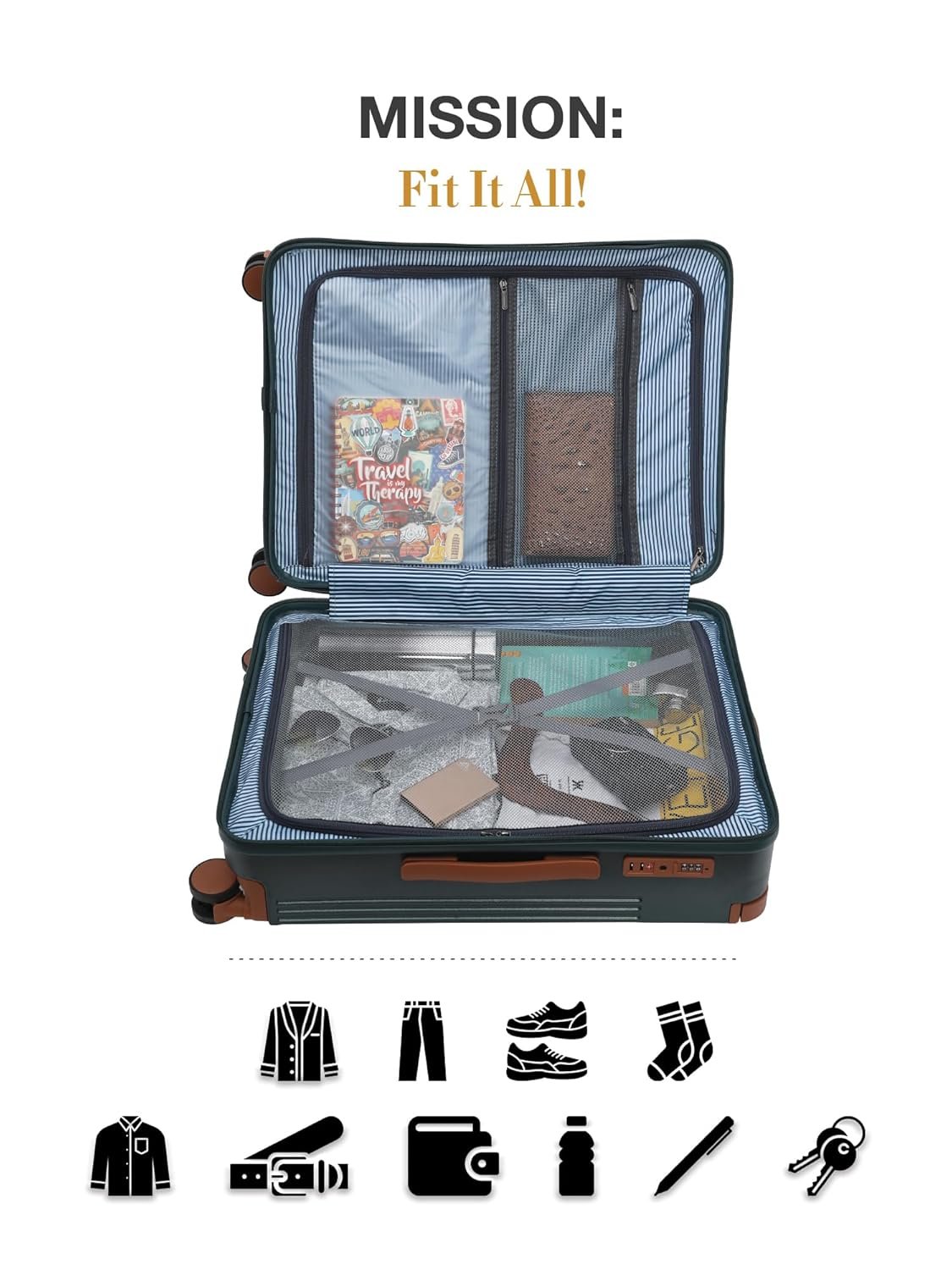 71XZuwKBG6L. SL1500 FUR JADEN The Aviator 55cm German Polycarbonate Travel Luggage Cabin Suitcase with 8 StealthTech Silent Shock Absorbing Wheels, TSA Lock & Aerospace Grade Wide Trolley (Forest Green, Cabin 20)