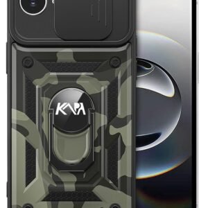 Kapa Tank Back Cover for Apple iPhone 16E | Inbuilt Ring + Slider Shockproof Lens Protection Bumper Back Case (Black)