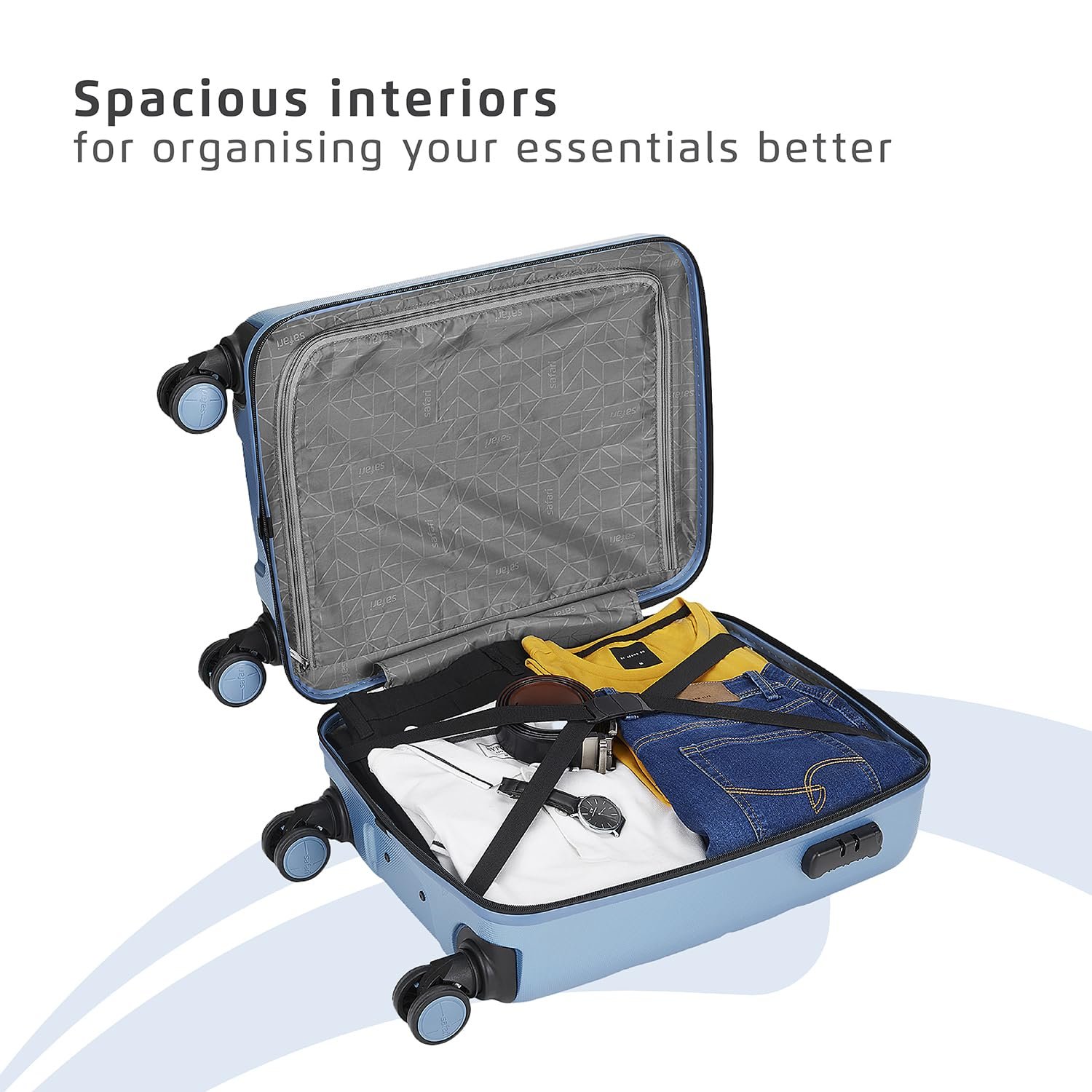 71iWHhFrH5L. SL1500 Safari Cabin Polycarbonate (Pc) Persia Hardside Small Size 4 Spinner Wheels Carry-On Luggage Pearl Blue Color 55Cm