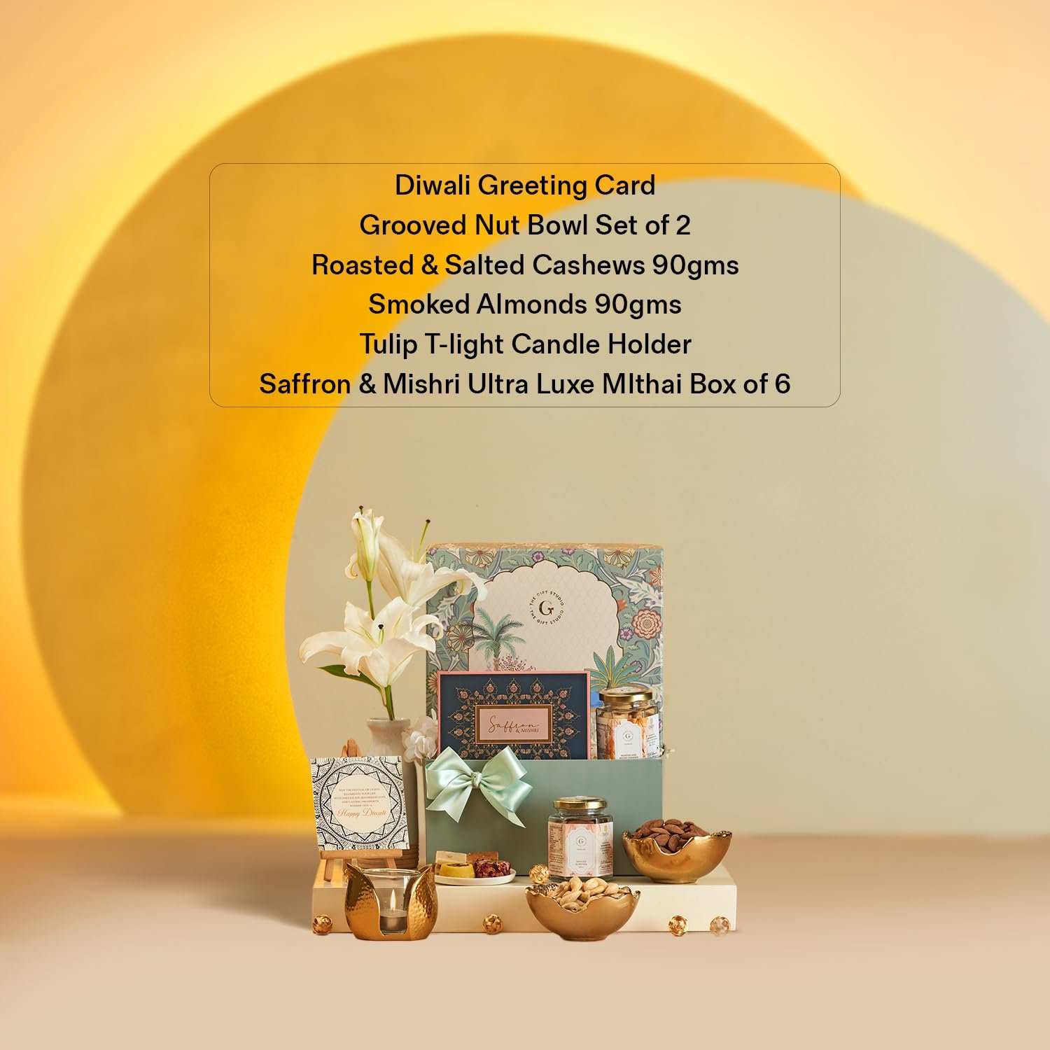71ijbvfu6ul. sl1500 THE GIFT STUDIO.COM Diwali Gift Box Mindful Celebration | Festive Mughal Garden Box with Roasted Cashews, Smoked Almonds, Luxe Chocolates, Bowls Set & Tulip T-Light Holder | Premium Festive Hamper