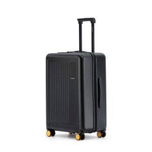 MOKOBARA The Transit Luggage|65L Capacity TSA Lock Silent Ninja Wheels Telescopic Handle Polycarbonate Hardshell|Ideal for Travel & Weekend Getaways (Black 2.0 Check-in Medium)