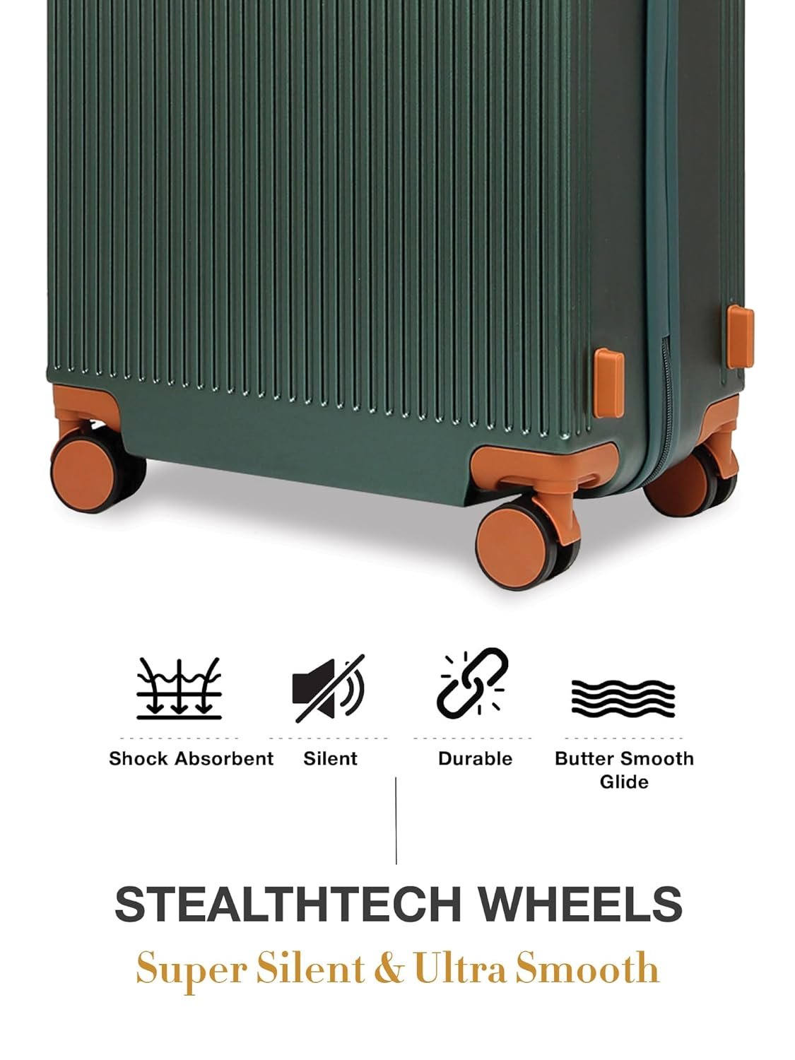 71mrtOKmc0L. SL1500 FUR JADEN The Aviator 55cm German Polycarbonate Travel Luggage Cabin Suitcase with 8 StealthTech Silent Shock Absorbing Wheels, TSA Lock & Aerospace Grade Wide Trolley (Forest Green, Cabin 20)