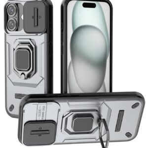 Kapa Armor Slider Back Cover for Apple iPhone 17 | Inbuilt Ring + Camera Slider Shockproof Lens Protection Bumper Back Case (Grey)