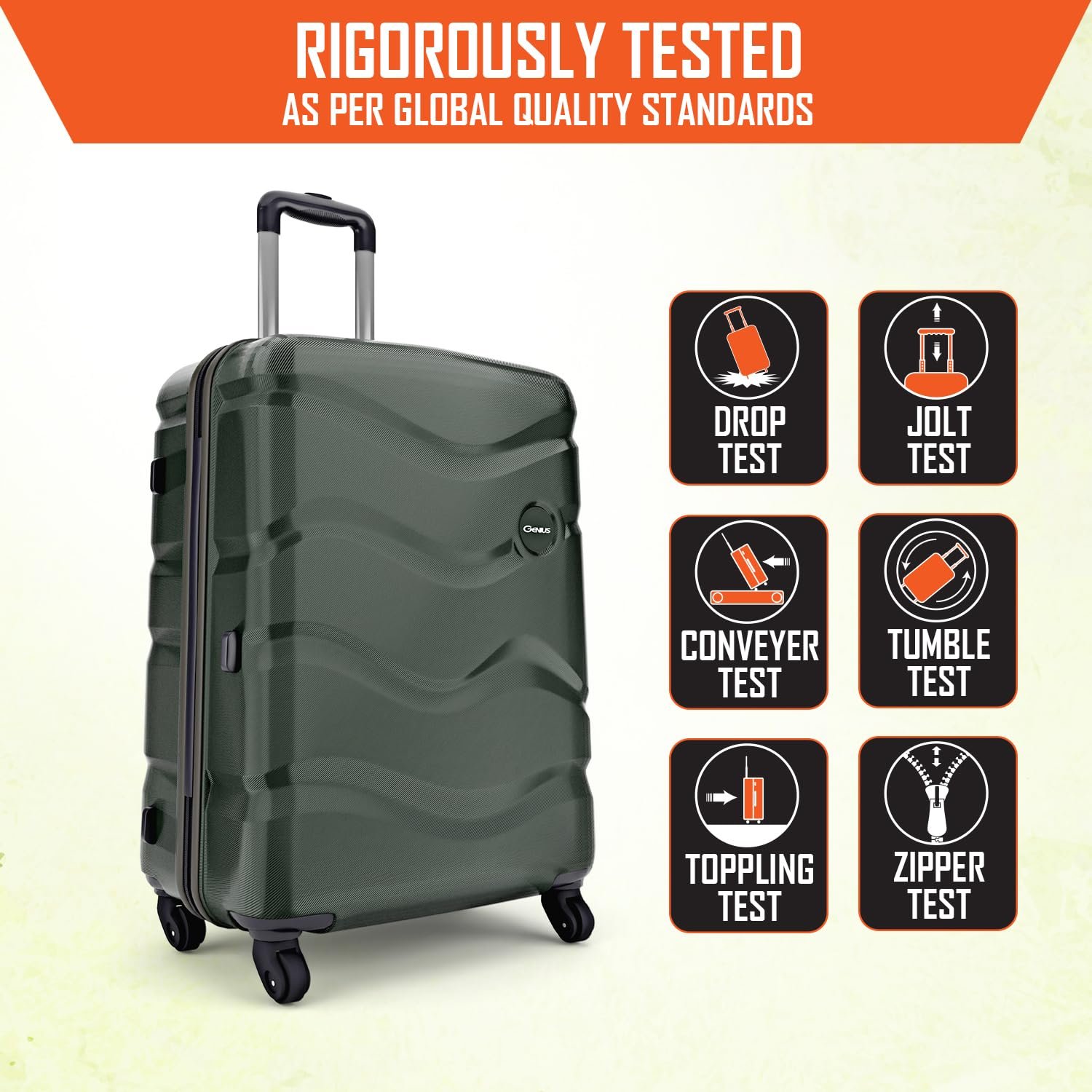 71qJAso7iEL. SL1500 Safari Genius Fortis 66cm Medium Size Check-in Trolley Bag Hard Case Polycarbonate, 4 Spinner Wheels, 360 Degree Wheeling Luggage, Travel Bag, Suitcase for Travel, Trolley Bags for Travel, Green