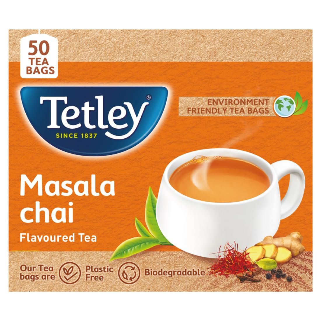 Tetley | Masala Chai With Natural Flavour | Black Tea | 50 Tea Bags, 100 Grams Tetley | Masala Chai With Natural Flavour | Black Tea | 50 Tea Bags, 100 Grams