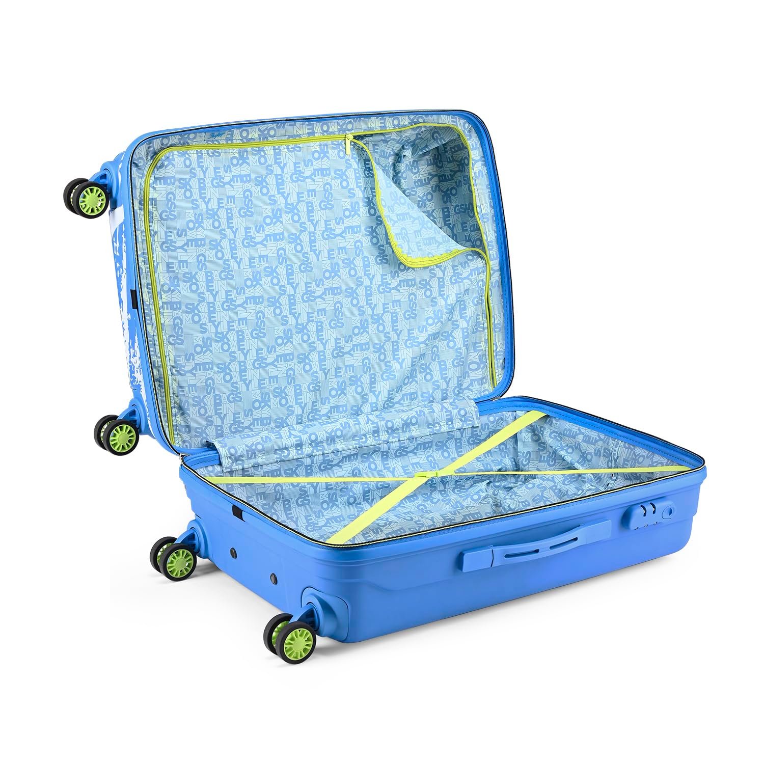 71y9YbUexgL. SL1500 Skybags Splash Set (55+65+75 cm) | Printed Luggage Trolley Set with 8 Wheels and in-Built Combination Lock | Unisex (Blue)