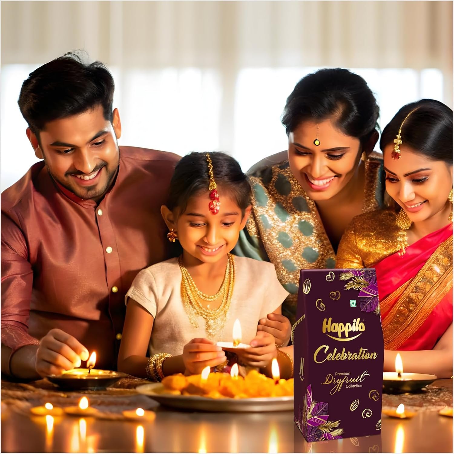 71yay9knwwl. sl1500 1760909070 1715 Happilo Premium Diwali Gift Pack with 8 Inclusions | Evil Eye Thread, Almond, Cashew, Raisin, Date Bite, Snack, Roli Chawal & Card, Dry Fruits DOVE Gift Box (Pack of 5)