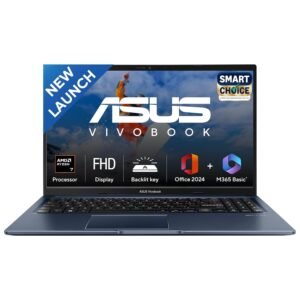 ASUS Vivobook 15, Smartchoice, AMD Ryzen 7 5825U, 16GB RAM, 512GB SSD, FHD 15.6", Windows 11, Office Home 2024, Quiet Blue, 1.7Kg, M1502YA-BQ703WS, AMD Radeon iGPU, M365 Basic (1Year)*, 42Whr Laptop