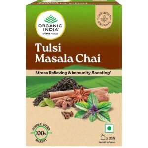 A TATA Product - Organic India Tulsi Masala Chai, 25 Tea Bags, Stress Relieving*, Refreshing And Relaxing, 100% Whole Herb Power*, Certified Organic, Unbleached Filter Paper Tea Bags