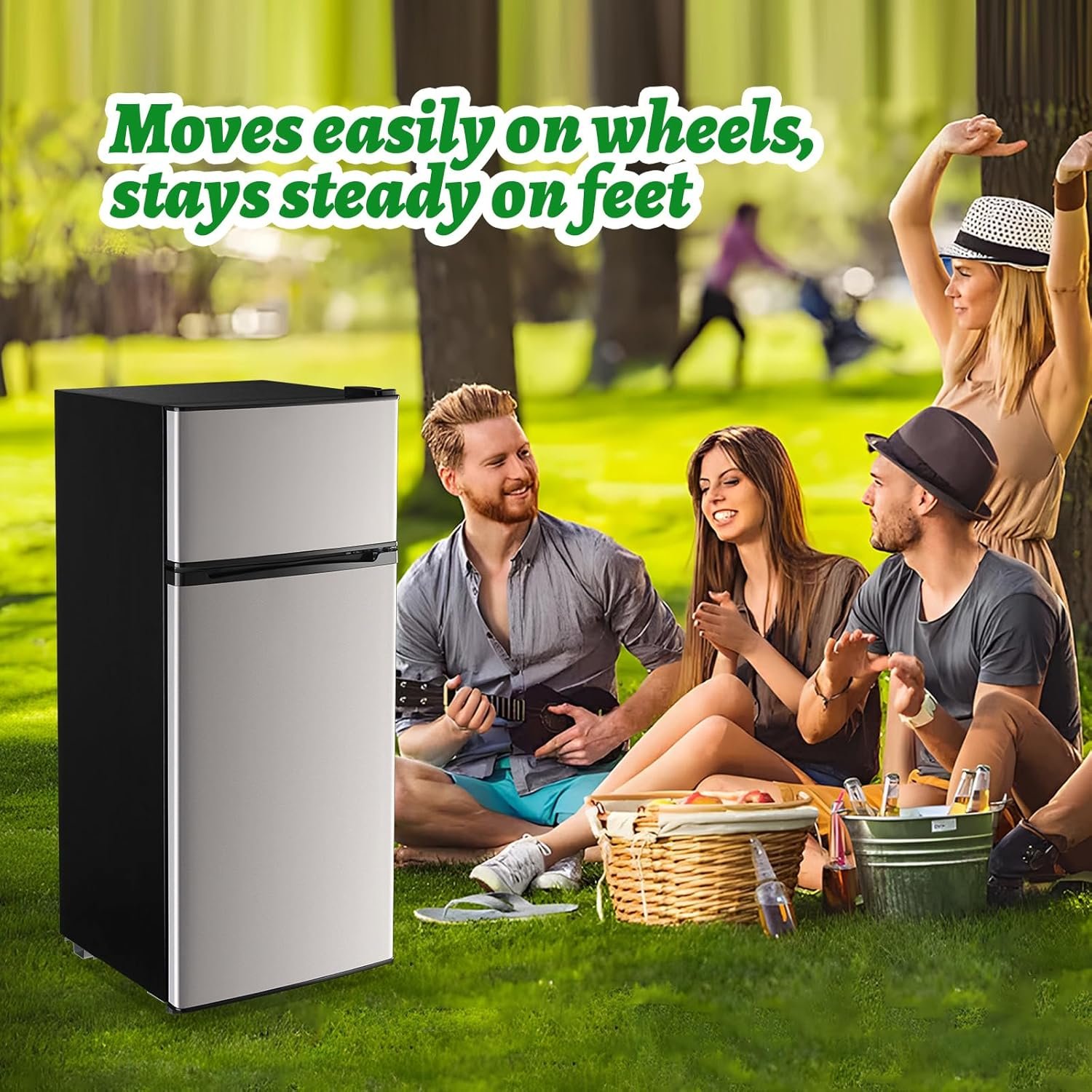 81IYFjd1ivL. AC SL1500 DEMULELR 4.5Cu.ft Refrigerator with Freezer Two Door Fridge with Removable Glass Shelves, Crisper Drawer & Extra Drink Space, LED Light, Apartment Size Fridge for Dorm Silver