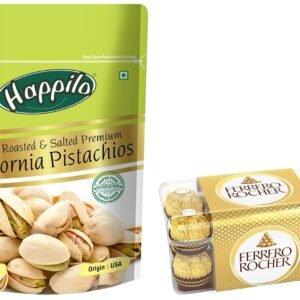 Happilo Premium California Roasted & Salted Pistachios 200 Gram & Ferrero Rocher, Exquisite Hazelnut & Milk Chocolate Premium Gift Box, 16 Pieces (200 Gram)