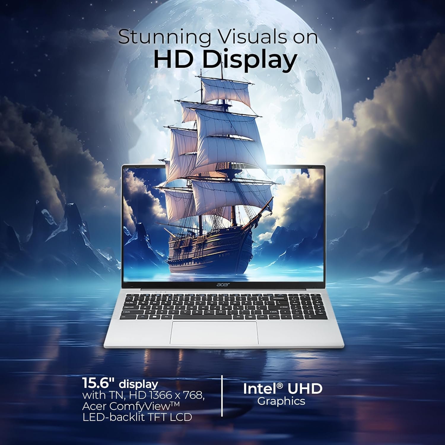 Acer [SmartChoice Aspire 3 Laptop Intel Core Celeron N4500 Processor Laptop (8 GB LPDDR4X SDRAM/256 GB SSD/Win11 Home/38 WHR/HD Webcam) A325-45 with 39.63 cm (15.6″) HD Display, Pure Silver, 1.5 KG