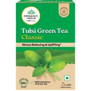 A TATA Product - Organic India Tulsi Green Tea Classic - 25 Tea Bags, Uplifts Mood, Rich in Antioxidants, Blend of Rama, Krishna & Vana Tulsi, Certified Organic
