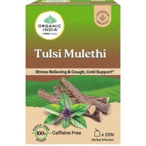 A TATA Product - Organic India Tulsi Mulethi - 25 Tea Bags, Rich in Antioxidants, Eases Cough & Cold Symptoms, Stress Relieving, Boosts Immunity, Caffeine-Free, Whole Herbs Certified Organic