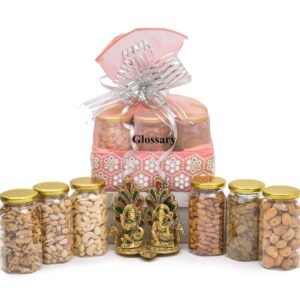 GLOSSARY DRY FRUIT &NUTS & LAXMI GANESH JI SHOW PIECE GIFT HAMPER/BASKET/BOX/PACK for Diwali |Rakhi | Christmas | Pongal | Corporate Gift/Wedding/Anniversary (250 * 6)1.5kg