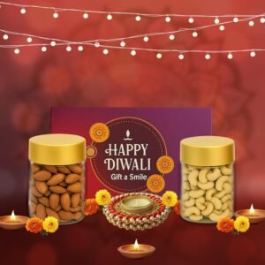 Healthy Master Divine Duo | Premium Diwali Gift Box | Almonds, Cashews & Designer Diya | Elegant Diwali Gift Hamper for Family, Friends & Corporate Gifting