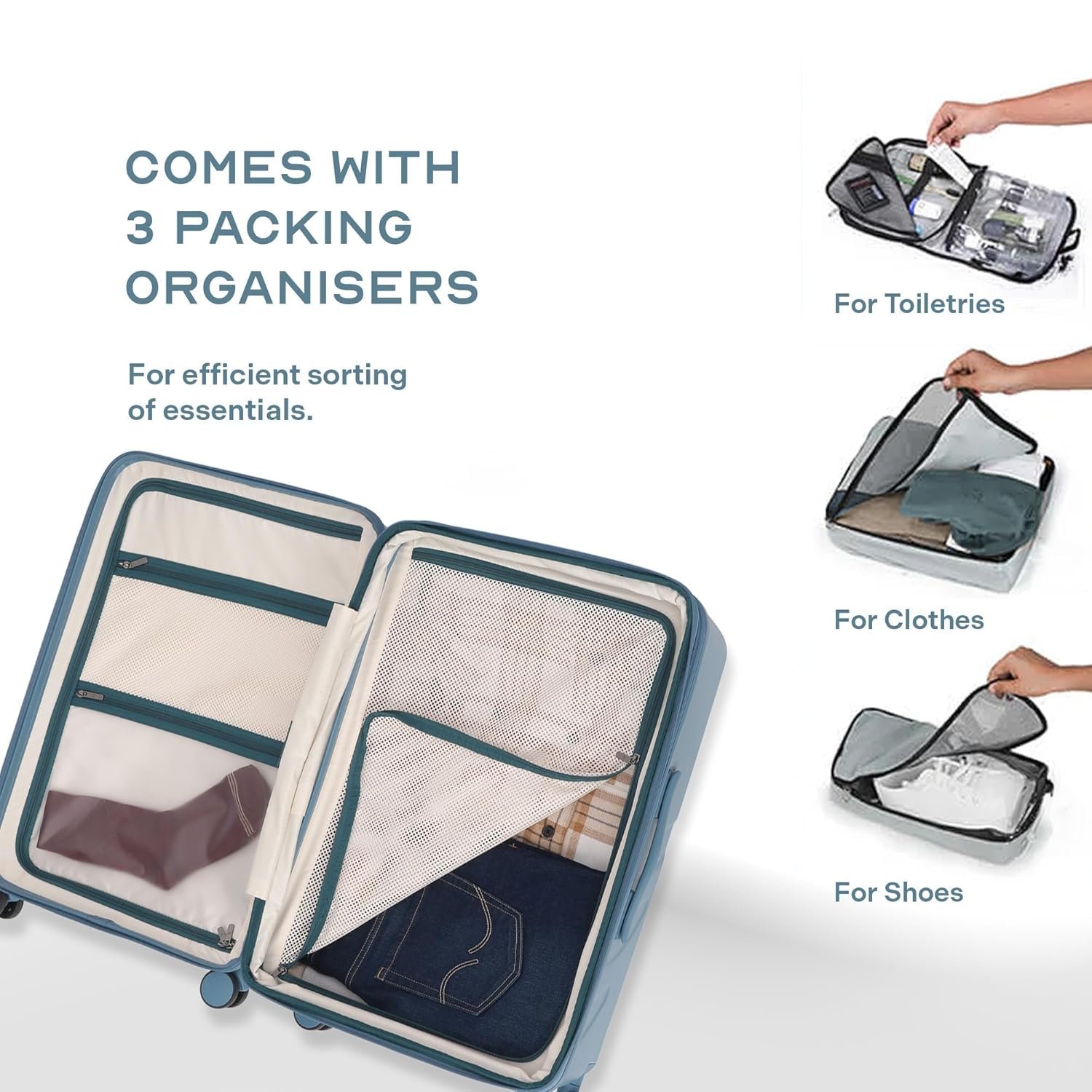 81vyy296oxl. sl1500 Assembly Expandable Check-in Trolley Bag 24Inches | Premium Polycarbonate Luggage for Travel (80L) with Packing Organisers Set & TSA Lock (Blue)-Flowe