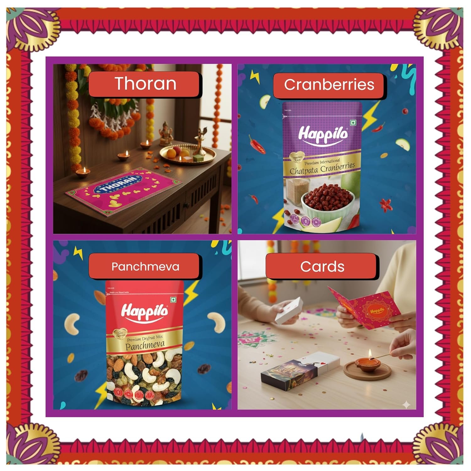 81yOjXpgHgL. SL1500 Happilo Tyohar Diwali Gift Box with 10 Inclusions | Scented Candles | Plantable Pataka | Playing Card | Kalash &Mouli | Panchmeva | Diyas | Greeting Card | Toran | Dry Fruits | Gift Hamper | Corporate Gifting