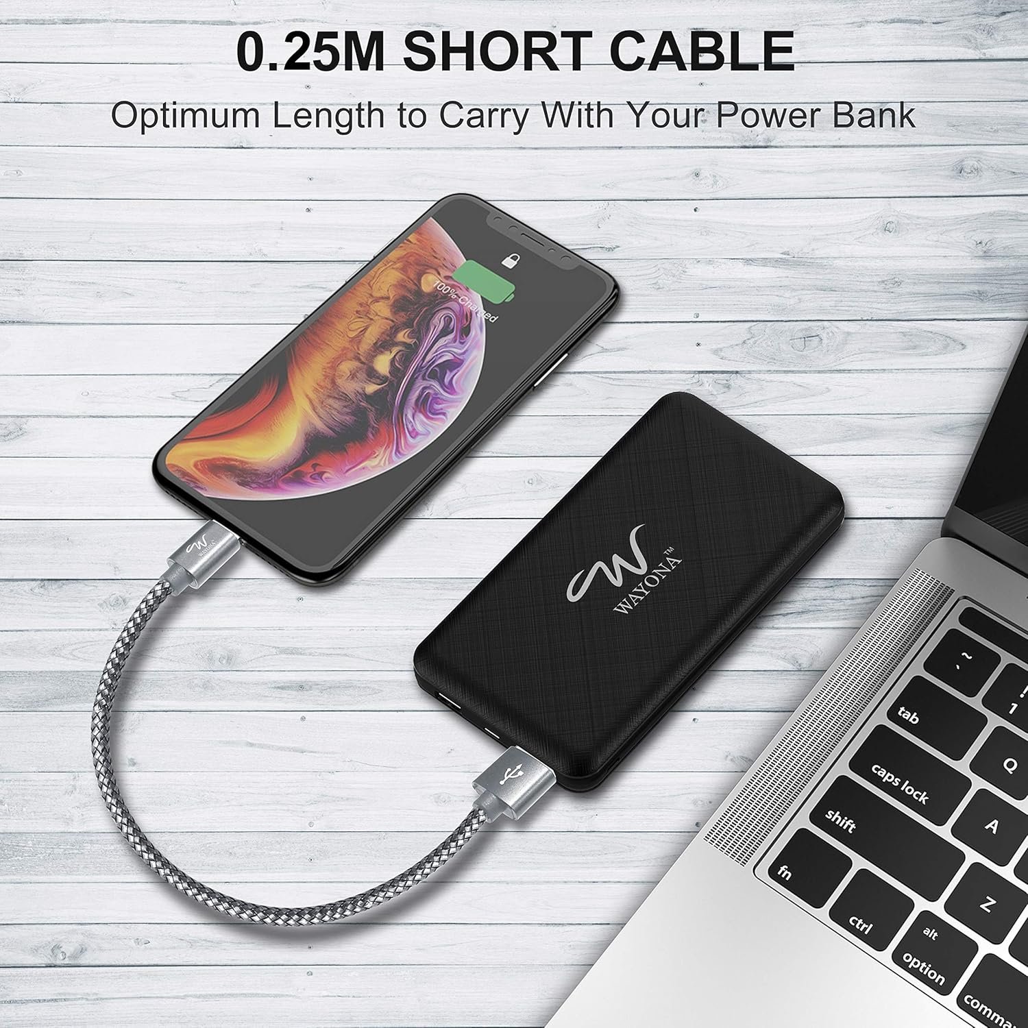 919cl0bwvcl. sl1500 Wayona Nylon Braided USB Data Sync and Fast Charging 3A Short Power Bank Cable For iPhones, iPad Air, iPad mini, iPod Nano and iPod Touch (Grey)
