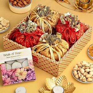 HyperFoods® Diwali Gifts for Family and Friends DryFruit Combo Pack Rawfruit's Handcrafted Potli Pack of 4 Almond Cashew Raisins Pistachios 495 Grams DryFruits Gift Box Diwali Gift Hamper