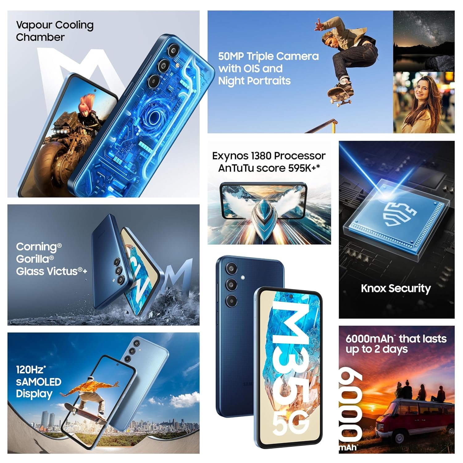 91Dqr0 TrL. SL1500 Samsung Galaxy M35 5G (DayBreak Blue,8GB RAM,128GB Storage)| Corning Gorilla Glass Victus+| AnTuTu Score 595K+| Vapour Cooling Chamber| 6000mAh Battery| 120Hz Super AMOLED Display| AI| Without Charger