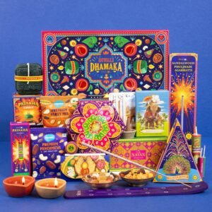 Phool Diwali Dhamaka Gift Box | 11 Premium Festive Items | Dry Fruits and Nuts, Playing Cards, Candle,agrabrbatti, diyas, Fun & Traditional Diwali Hamper for Family, Friends & Corporate Gifting