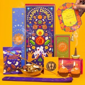 Phool Diwali Delight Gift Box | Premium Festive Hamper with Dry Fruits, Cones, Mithai Candles, Incense Sticks,Panchmeva, Wooden Laxmi Charan & Greeting Card | Diwali Gift for Family & Friends