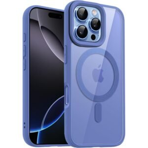 amazon basics Mobile Cover for Apple iPhone 16 Pro Max (Silicon Crystal Clear Slim PC & TPU, Soft & Shockproof Back Case, Magnetic Case), Sky Blue