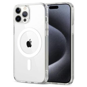Amazon Basics Mobile Cover for Apple iphone 15 Pro Max (Silicon Crystal Clear Slim PC & TPU, Soft & Shockproof Back Case, Magnetic Case), Transparent