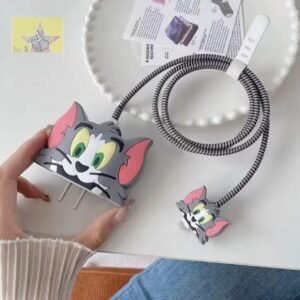 18-20W Apple iPhone Power Adapter and Type C, Protective 3D Cartoon Character Silicone Case Cover, 360 Degree Full Protection (Tom)
