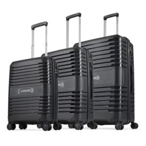 Aristocrat Harbour Set of 3 Trolley Bag 55, 66 & 76 cm | Small+Medium+Large | Polypropylene Hard Luggage | Smooth 8-Wheel Suitcase | Combination Lock, Sturdy Zipper | 7-Year Warranty - Unisex (Black)
