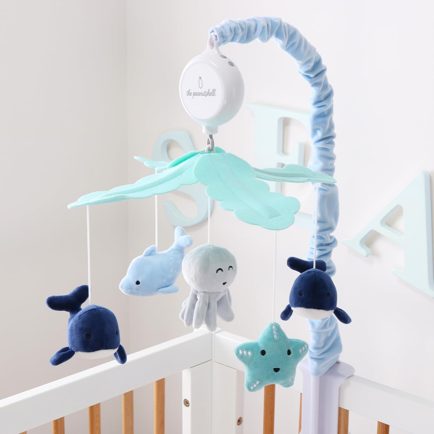 61nspzljerl. sl1500 The Peanutshell Crib Mobile for Boys or Girls – Light and Dark Blue Musical Baby Crib Mobile with 12 Lullabies, Ocean Baby Nautical Nursery Decor