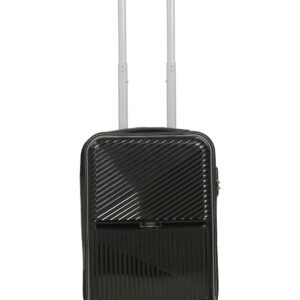 Teakwood Small Size 8 Wheels Trolley Bag, Hard Cabin with Zipper Closure, Adjustable Push Button & Cross Side Strap, Number Lock System 360 Degree (Small, Black)