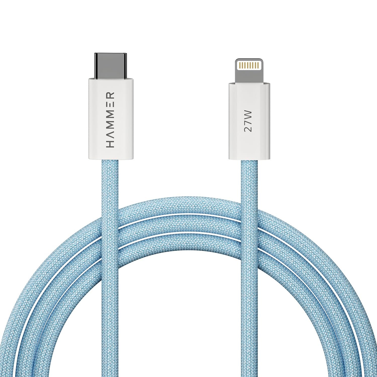 HAMMER 27W Type-C to Lightning 8 Pin Nylon Braided Cable, 27W Fast Charging, 480Mbps High Speed Data Transfer & Durable Tangle Free Design, Compatible with iPhone, iPad, iMac, AirPods, 1.2M (Blue) HAMMER 27W Type-C to Lightning 8 Pin Nylon Braided Cable, 27W Fast Charging, 480Mbps High Speed Data Transfer & Durable Tangle Free Design, Compatible with iPhone, iPad, iMac, AirPods, 1.2M (Blue)