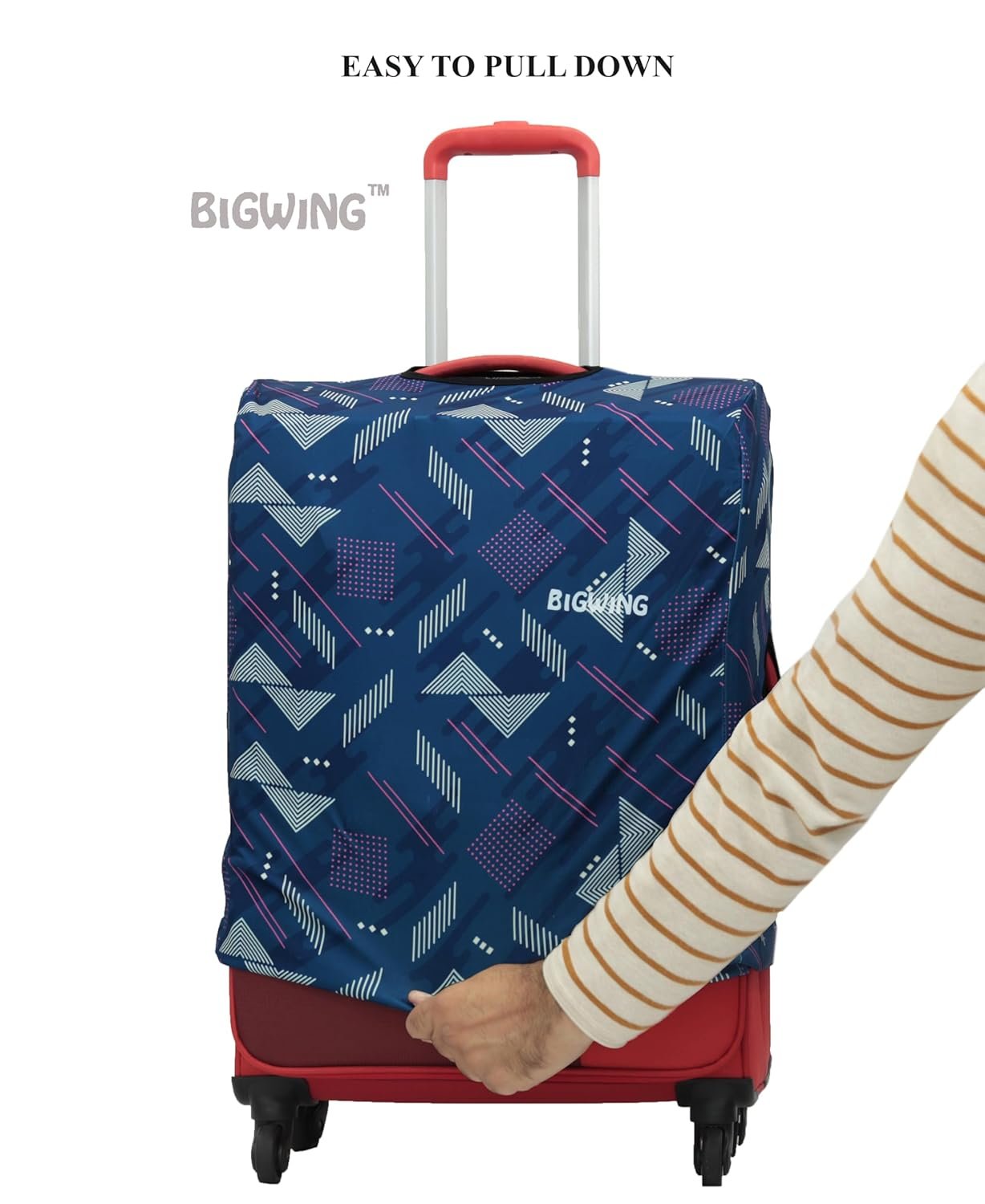 716bcaljonl. sl1500 BIGWING Protective Cover in Polyester Fabric with Geometric Print for | 24 Inch 65 cm Medium Size | Soft Luggage Trolley Bag Cover (Fits Only On Fabric Trolley Bag)