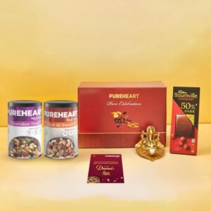 PUREHEART Premium Diwali Gift Hamper | Dry Fruits Gift Box with Trail Mix and Salt & Sweet Nutmix (230g,each) Bournville Chocolate, Ganpati Diya & Diwali Greeting Card | Corporate Gifting