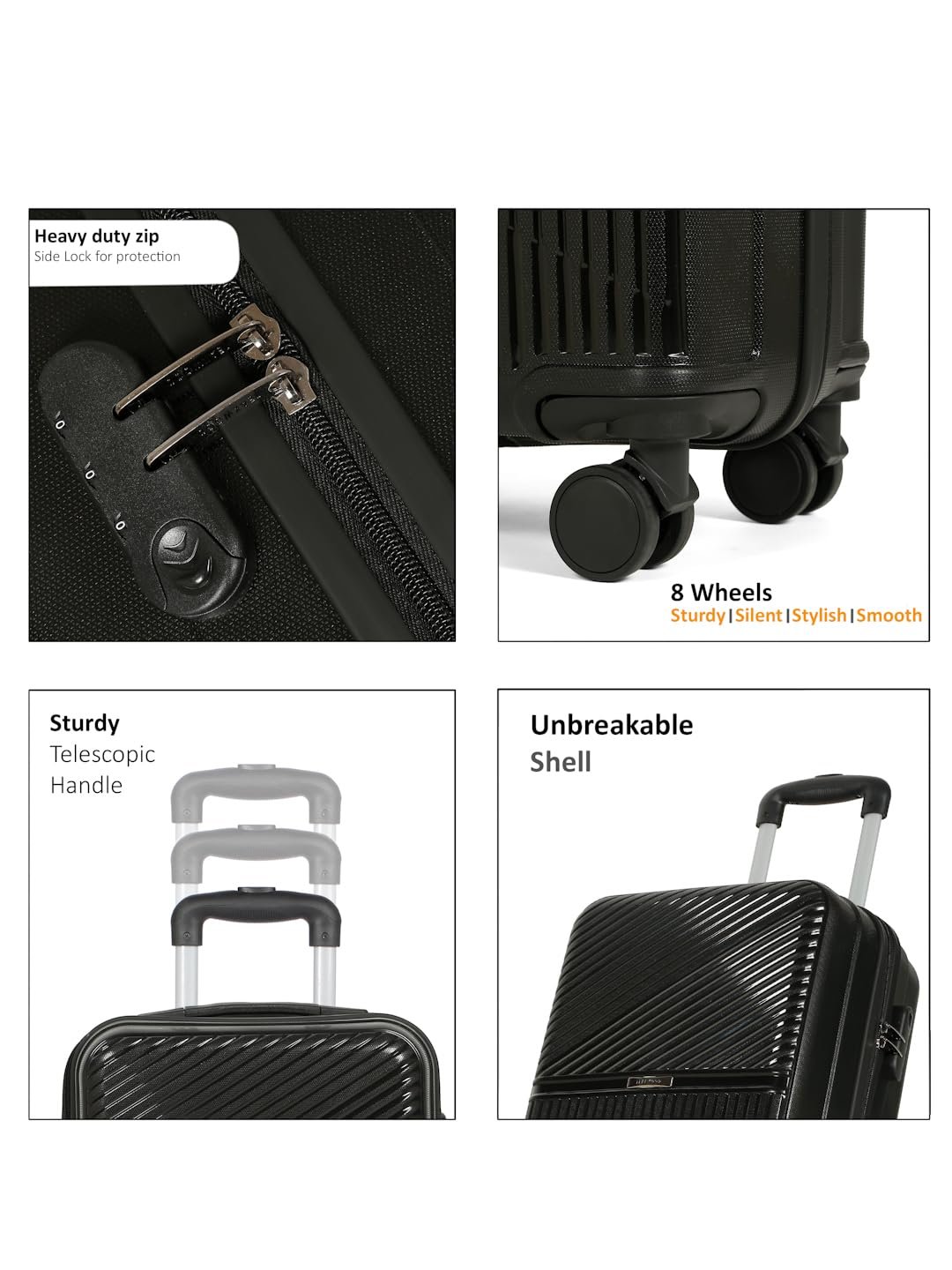 71bkofcdanl. sl1440 Teakwood Small Size 8 Wheels Trolley Bag, Hard Cabin with Zipper Closure, Adjustable Push Button & Cross Side Strap, Number Lock System 360 Degree (Small, Black)