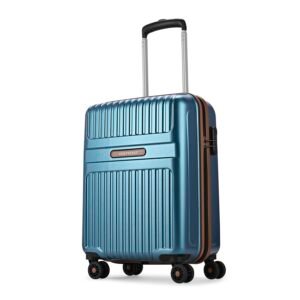 Aristocrat Atlas Cabin Trolley Bag 55cm | Small | Hard Luggage | Smooth 8-Wheel Suitcase | Secure Combination Lock with Sturdy Zipper | Full Fabric Convipack | 3-Year Warranty (Teal Blue)