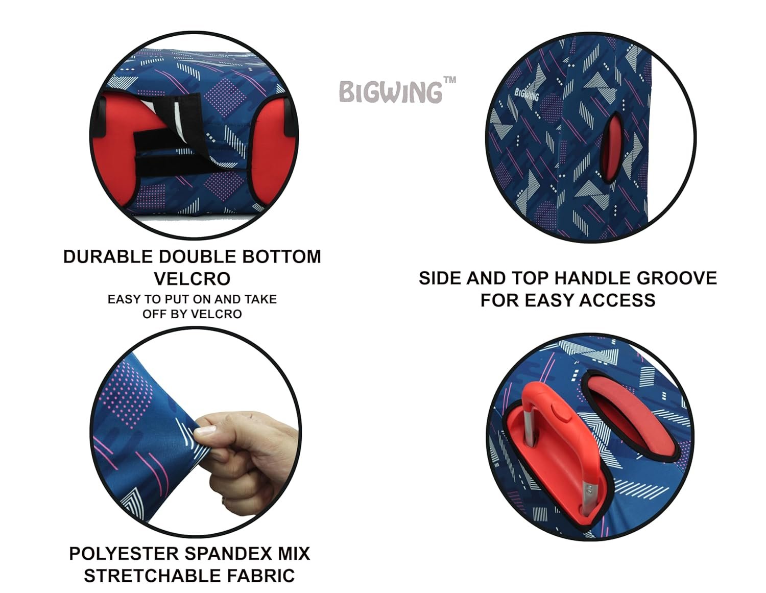71maulou hl. sl1500 BIGWING Protective Cover in Polyester Fabric with Geometric Print for | 24 Inch 65 cm Medium Size | Soft Luggage Trolley Bag Cover (Fits Only On Fabric Trolley Bag)