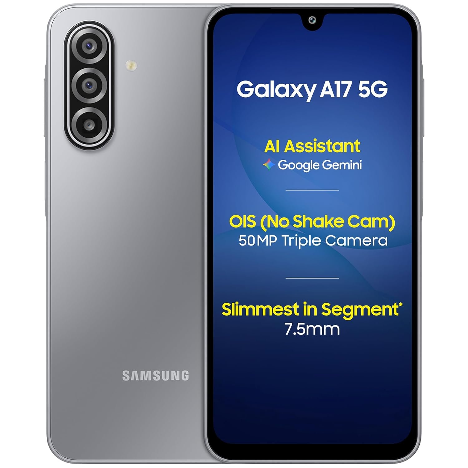 Samsung Galaxy A17 5G (Gray, 8GB RAM, 128GB Storage) | with Travel Adapter | 50 MP No Shake Camera | Gemini Live | Circle to Search | Super AMOLED | Corning Gorilla Glass Victus | 7.5mm Sleek | AI Samsung Galaxy A17 5G (Gray, 8GB RAM, 128GB Storage) | with Travel Adapter | 50 MP No Shake Camera | Gemini Live | Circle to Search | Super AMOLED | Corning Gorilla Glass Victus | 7.5mm Sleek | AI