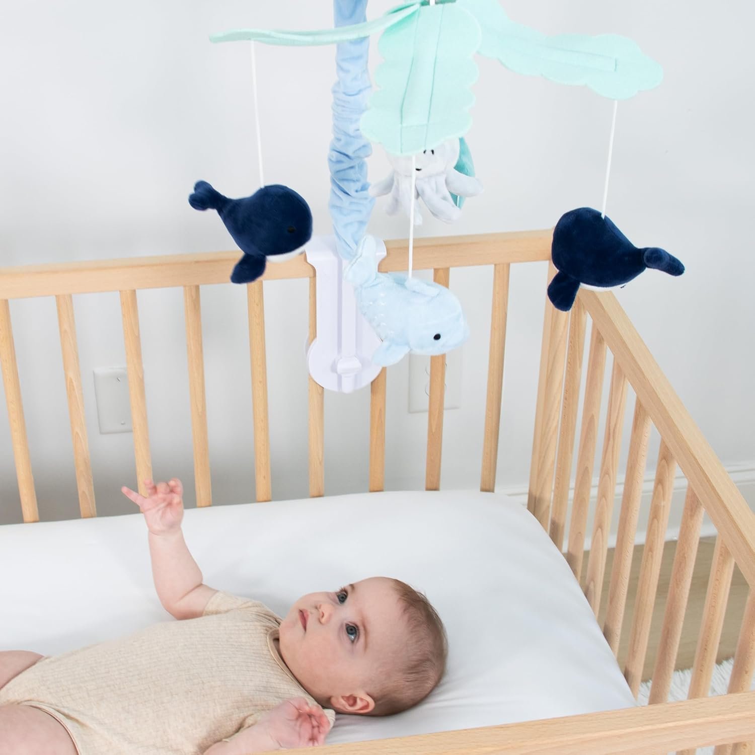 71quboo0 tl. sl1500 The Peanutshell Crib Mobile for Boys or Girls – Light and Dark Blue Musical Baby Crib Mobile with 12 Lullabies, Ocean Baby Nautical Nursery Decor