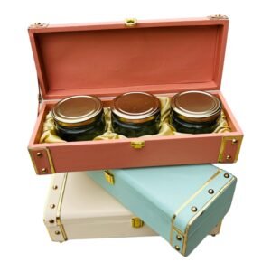 Leatherette Dry Fruit Gifting or Chocolates/Cookies Gift Hamper, Return Favour, wedding shagun, rakhi diwali gift - 3 Jar Box (White)