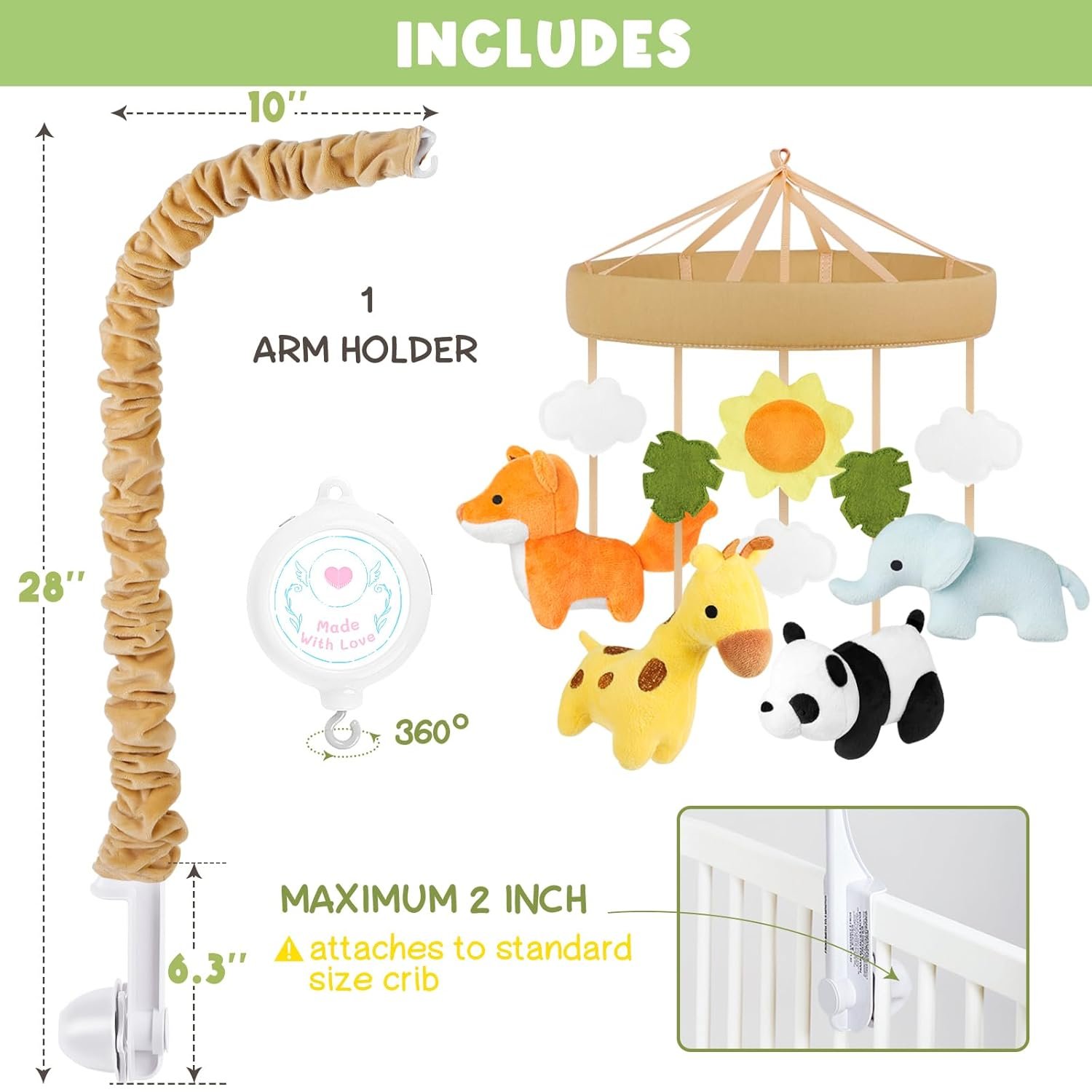 71sigmzwkdl. sl1500 Animals Baby Crib Mobile – Safari Baby Mobile for Crib with 12 Lullabies for Boys & Girls, Nursery Mobiles, Fits Standard Cribs, Forest Nursery Decor
