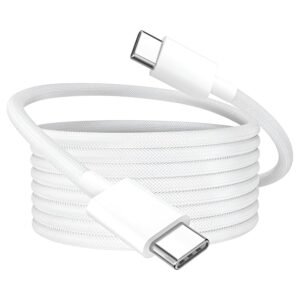iPhone 15 USB C Charger Cable, Fast Charge Type C to Type C Charging Nylon Braided Cord Wire for Apple15/15 Plus/15 Pro Max, Ipad Pro, MacBook, Samsung S24 ultra/S23 Ultra/S22/S23 Fe 5G, White