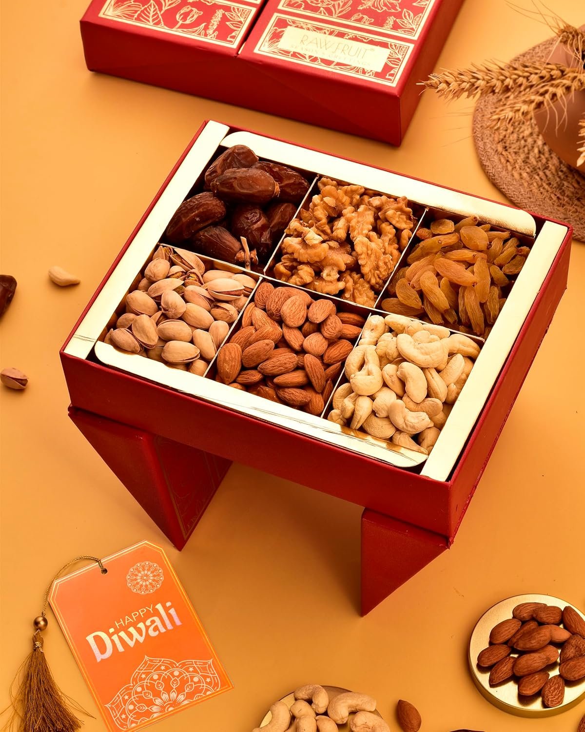 811trro27kl. sl1500 Hyperfoods Diwali Gift Items For Family And Friends Diwali Gift Hampers For Employees Diwali Gifts Diwali Gift Hamper Diwali Dryfruit Gift Box Red Stand Box Walnut Pistachio Cashew Almond Raisins