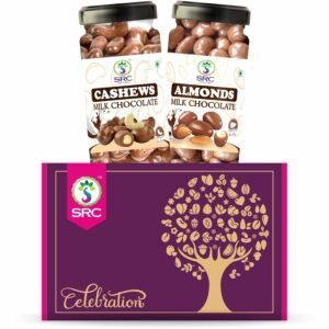 SRC Creations Celebration Dry Fruits Gift Pack For Festive Wedding | Chocolate Covered Cashews (250g) and Chocolate Covered Almond (250g) | Corporate Gift Hamper Box